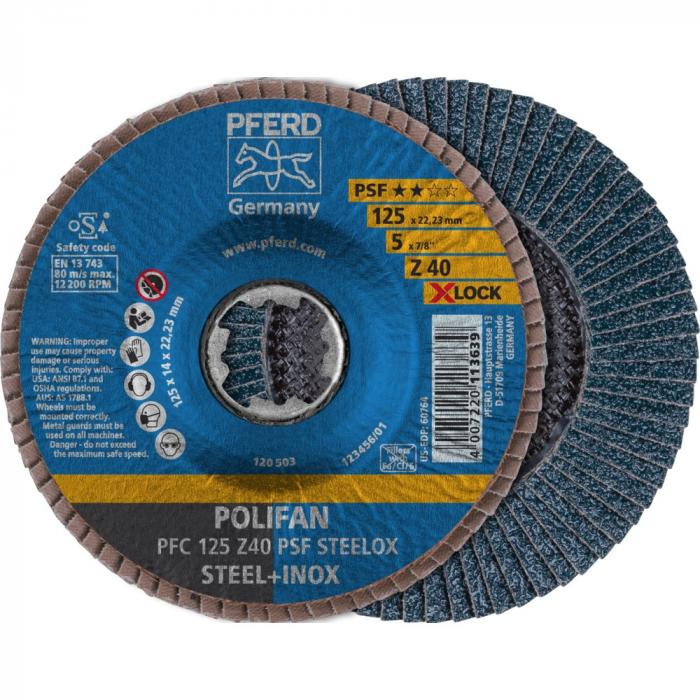 POLIFAN-Fächerscheibe - PFERD - Z PSF STEELOX/X-LOCK - konische Ausführung PFC - Außen-Ø 115 bis 125 mm - VE 10 Stück - Preis per VE