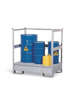 Stasjon for farlig materiale 2 P2-R - galvanisert stål - for 2 fat 200 liter - med ramme - kan stables