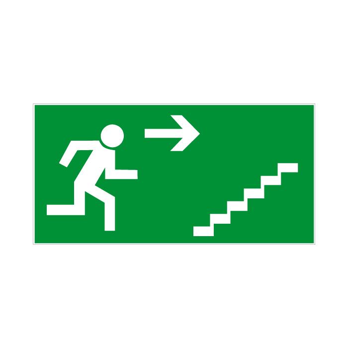 Znak ewakuacyjny "Kierunek do wyjścia drogi ewakuacyjnej schodami w górę w prawo" - 10-40 cm