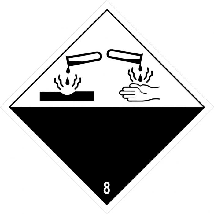 Znak transportu materiałów niebezpiecznych "Materiały żrące" - Wymiary 5-40 cm