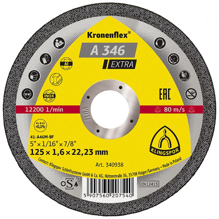 Cutting disc A 346 EX - Diameter 115 to 125 mm - Width 1.6 mm - Bore 22.23 mm