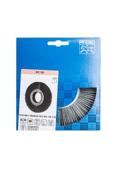 PFERD round brush POS RBU - untangled - wide - universal use - plastic silicon carbide (SIC) - outer-ø 150 and 200 mm - trim width 25 mm - max. Bore-Ø 50.8 mm - socket / adapter AK 32-2 - trim material -ø 0.55 and 1,
