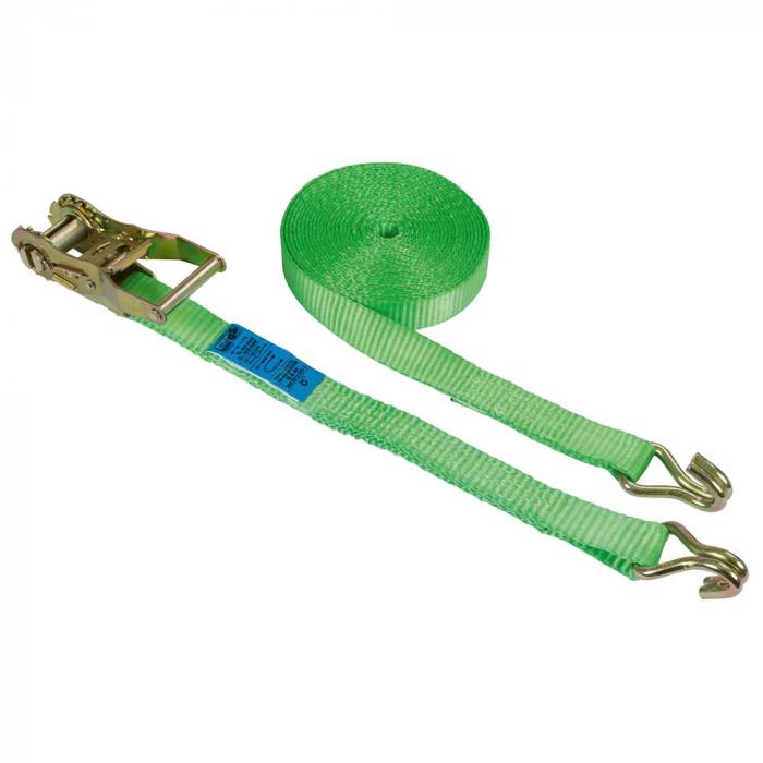 Ratchet surringsstropp med spiss krok - polyesterstoff - lengde 6 til 30 m - bredde 50 mm - forskjellige farger