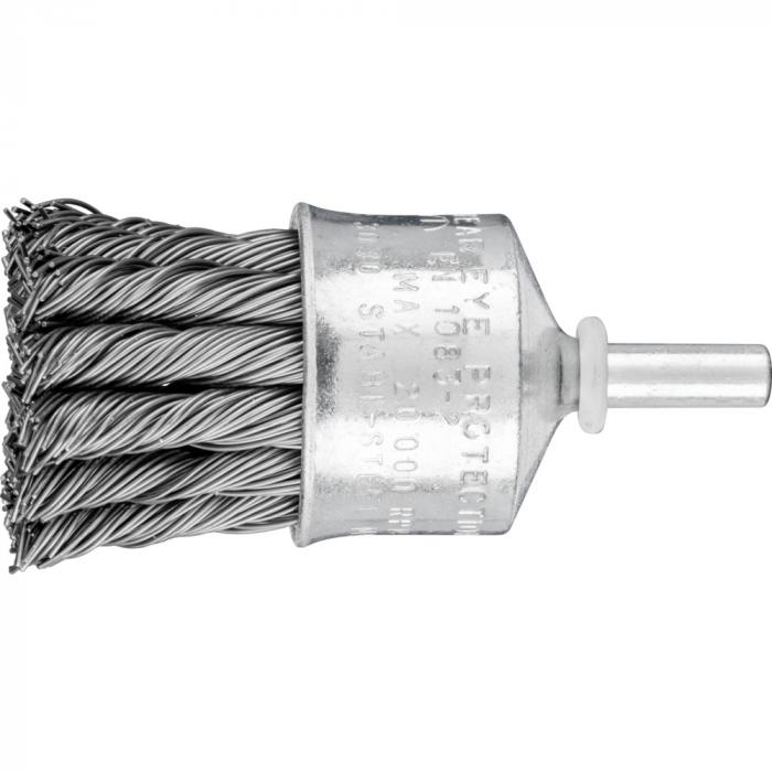 PFERD PBG brush brush with shaft - steel wire - knotted - outer-ø 19 and 30 mm - trimming material-ø 0.35 and 0.50 mm - pack of 10 - price per pack