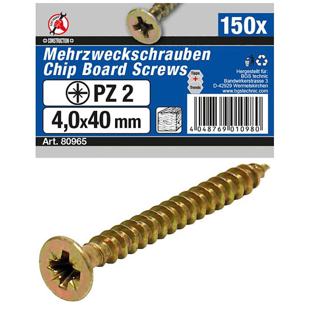 Multipurpose screws - 3.5 x 30 to 5.0 x 80 mm - Cross slot PZ2