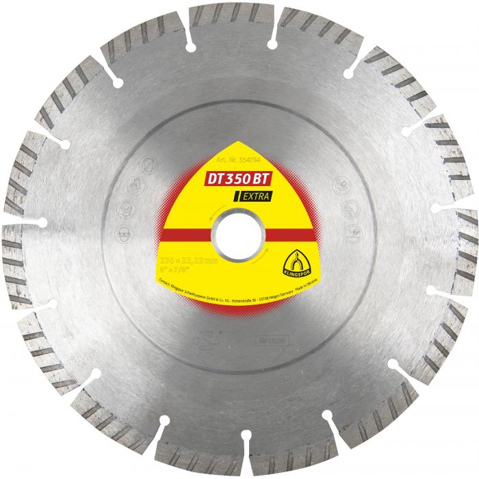 Diamond cutting disc DT 350 BT - diameter 115 to 350 mm - segment width 2.4 to 2.6 mm - segment height 10 mm - bore 22.23 mm