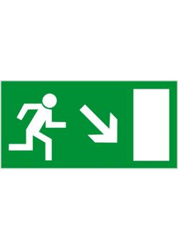 Emergency exit sign "Escape route on the right downward" 10-40 cm
