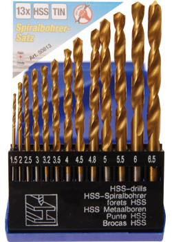 Spiralboret HSS - titanium nitrideret - Diameter på bor 1,5 til 6,5 mm - 13 stk.