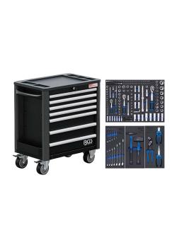 Työpajavaunu - 7 laatikkoa - erittäin matala - 209 työkalulla - mitat (LxKxS) 724 x 859 x 470 mm