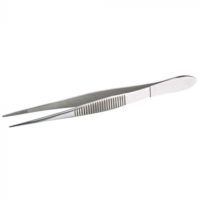 Pincett rostfritt stål - spetsig - rak form - korrugerat handtag - längd 105 mm eller 160 mm