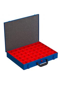Valise de rangement en métal pour petites pièces EuroPlus Pro M-44H 48 - avec 48 compartiments - Dimensions de la valise (L x P x H) 440 x 370 x 70 mm