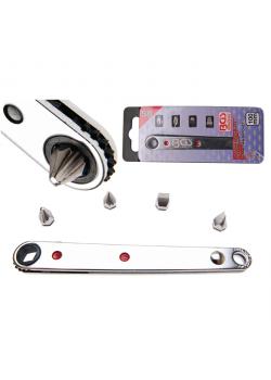 Special bit ratchet - Ratchet wrench Ultra Thin - with 2 cross and 2 slotted bits - 6.3 (1/4") drive
