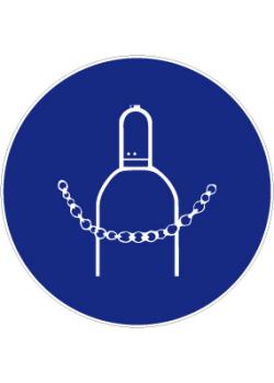 Påbudsskilte "komprimeret gas cylinder med kæde sikker" - diameter 5-40 cm