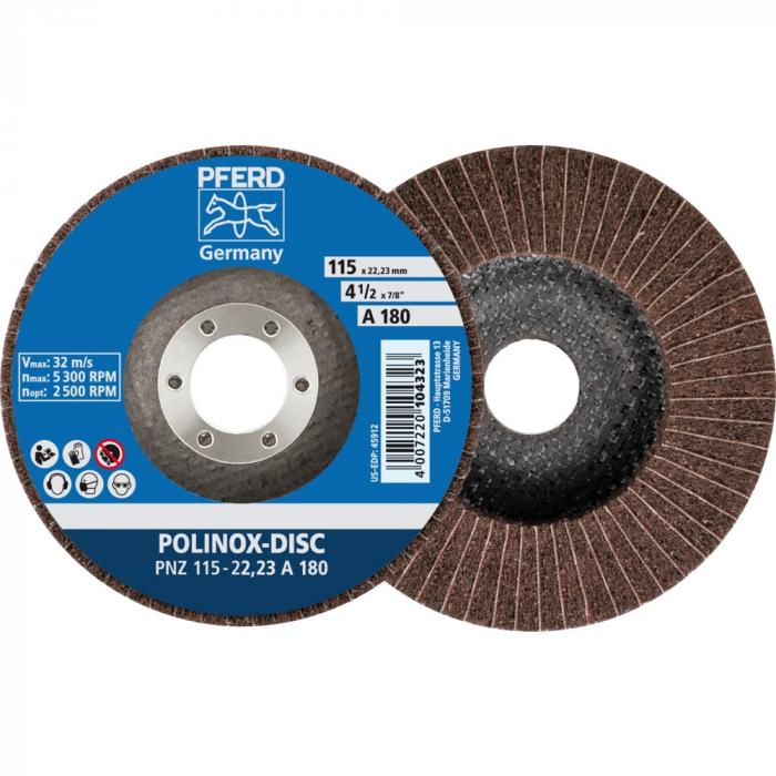 PFERD POLINOX grinding disc PNZ - corundum - outer ø 115 and 125 mm - bore ø 22.33 mm - grain size 100 and 180 - unit 5 pieces - price per unit
