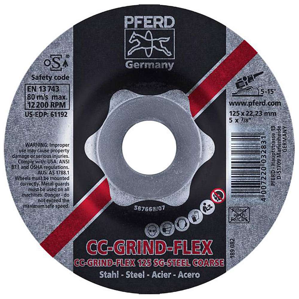 Grinding wheel - PFERD CC-GRIND®-FLEX - Ø 115 or 125 mm - for steel - pack of 10 pieces - price per pack