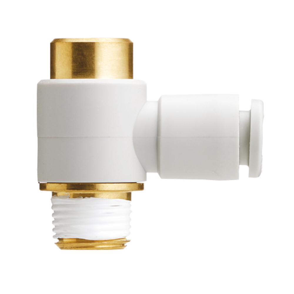 KQ2VS han-albue med indvendig sekskant - messing/PBT - uden pakning - slangediameter 4 til 12 mm - udvendig gevind R 1/8" til 1/2" - pakke med 5 eller 10 - pris pr. stk.