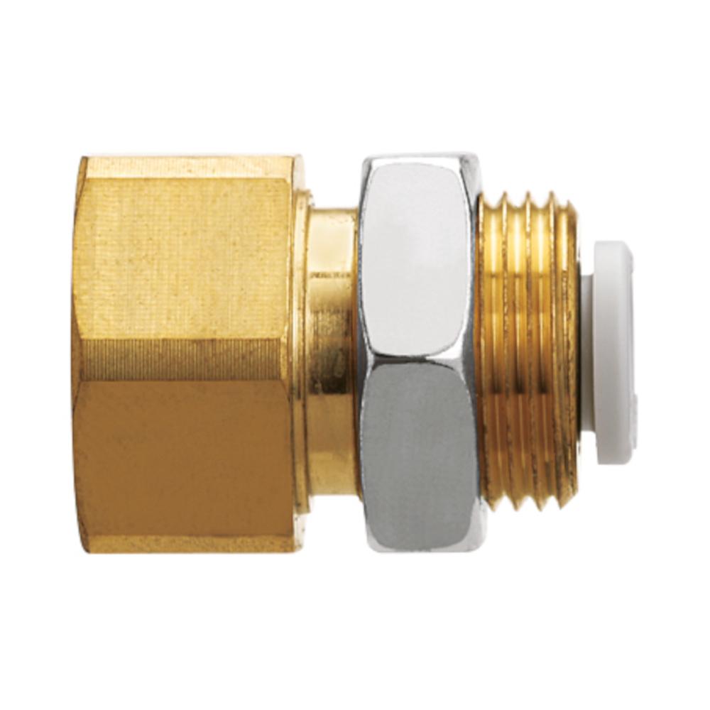 Rak skottkoppling KQ2E - rostfritt stål eller mässing/PBT - oval tryckring - slangdiameter 3,2 till 6 mm - IG Rc 1/8" till 3/8" - förpackning med 2 eller 10 styck - pris per styck