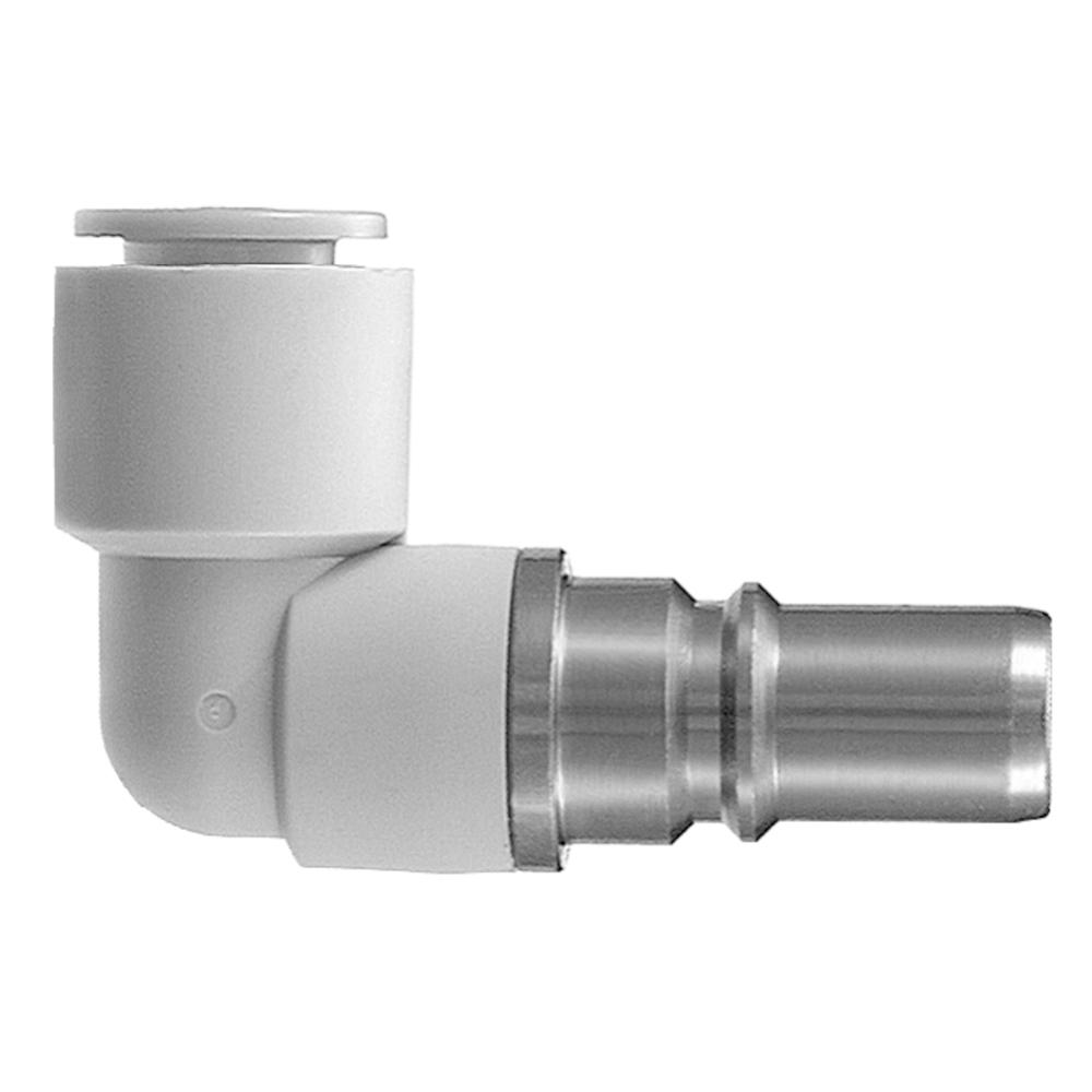 Angle quick coupling with plug - Hose outer diameter 3.2 to 16 mm - Size M5 to 1/2 - Pack of 5 - Price per piece