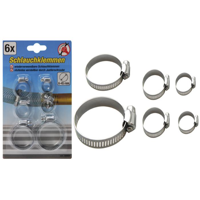 Ensemble de colliers de serrage - pour tuyau de Ø 6 à 45 mm - galvanisé - 6  pcs.