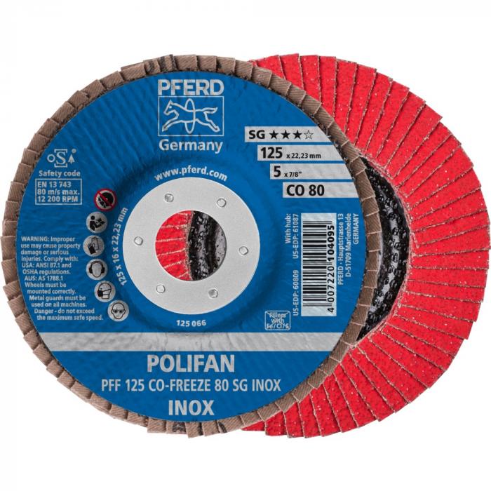 Rondella dentata POLIFAN - PFERD - CO-FREEZE - Design piatto PFF - Ø esterno da 115 a 125 mm - SG INOX - PU 10 pezzi - Prezzo per PU