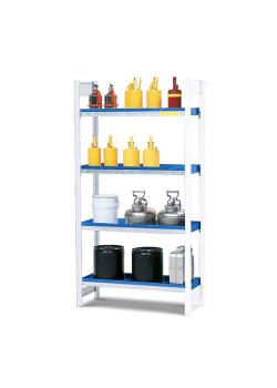 Hazardous material shelf GRW 1340 - add-on unit - 1310 x 440 x 2000 mm - 4 steel trays - for water-polluting substances
