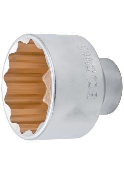 Tolvpunkts topnøgleindsats - krom vanadiumstål - intern firkantdrev 20 mm (3/4 ") - skruenøgle størrelse 65 mm eller 70 mm - forskellige designs