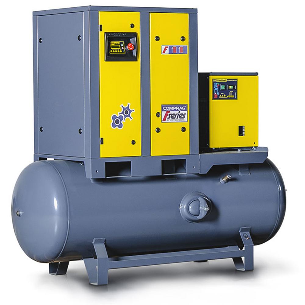 Skruekompressor F-serien - effekt 5,5 til 15 kW - PN 8 til 10 bar - volumenflow 2,3 m³/min - med tørretumbler og beholder 270 eller 500 l