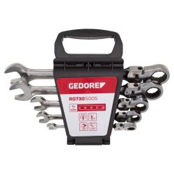 Gedore red articulated ratchet wrench set - with swivel head - various spanner sizes. Wrench sizes