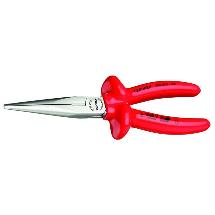 VDE needle nose pliers - dip insulated - straight - chrome plated