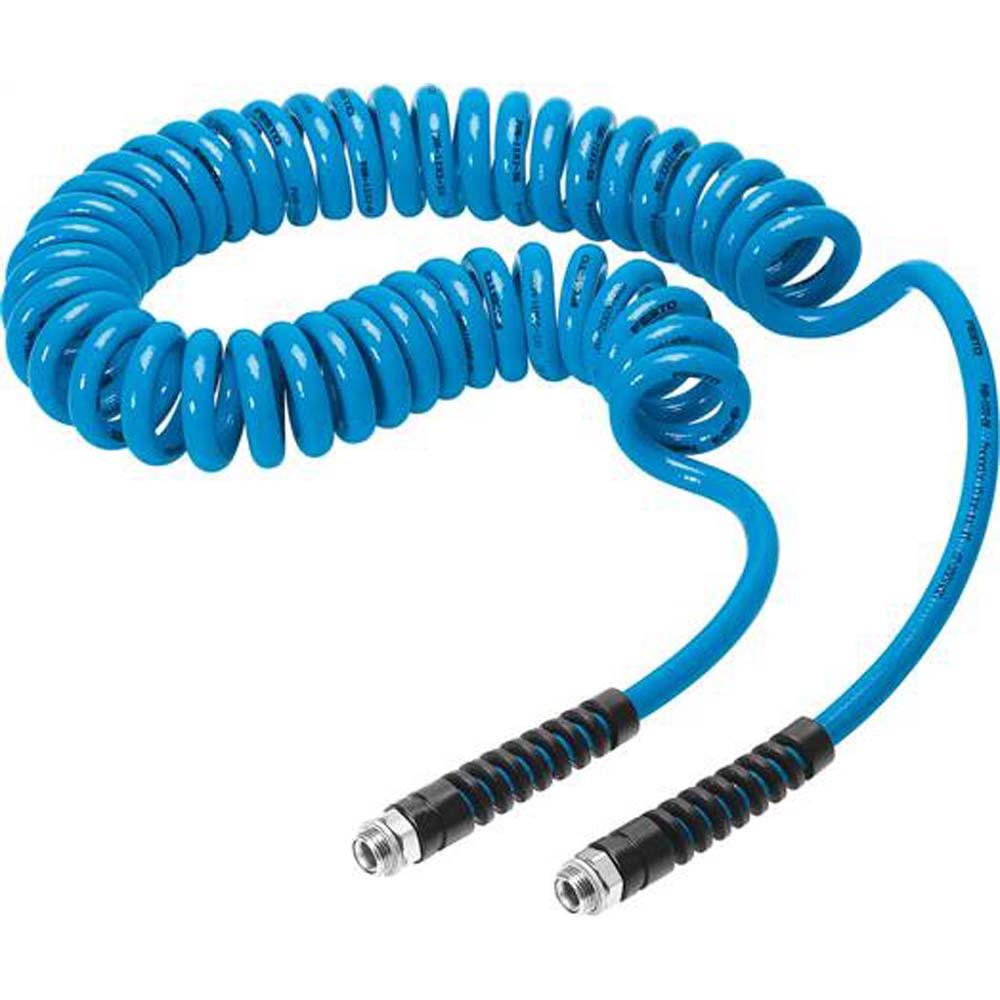 FESTO - PUN-SG - Wąż spiralny z tworzywa sztucznego - PU - z przyłączem - Ø zewnętrzna 9,5 do 11,7 mm - niebieski - długość robocza 2,4 do 6 m