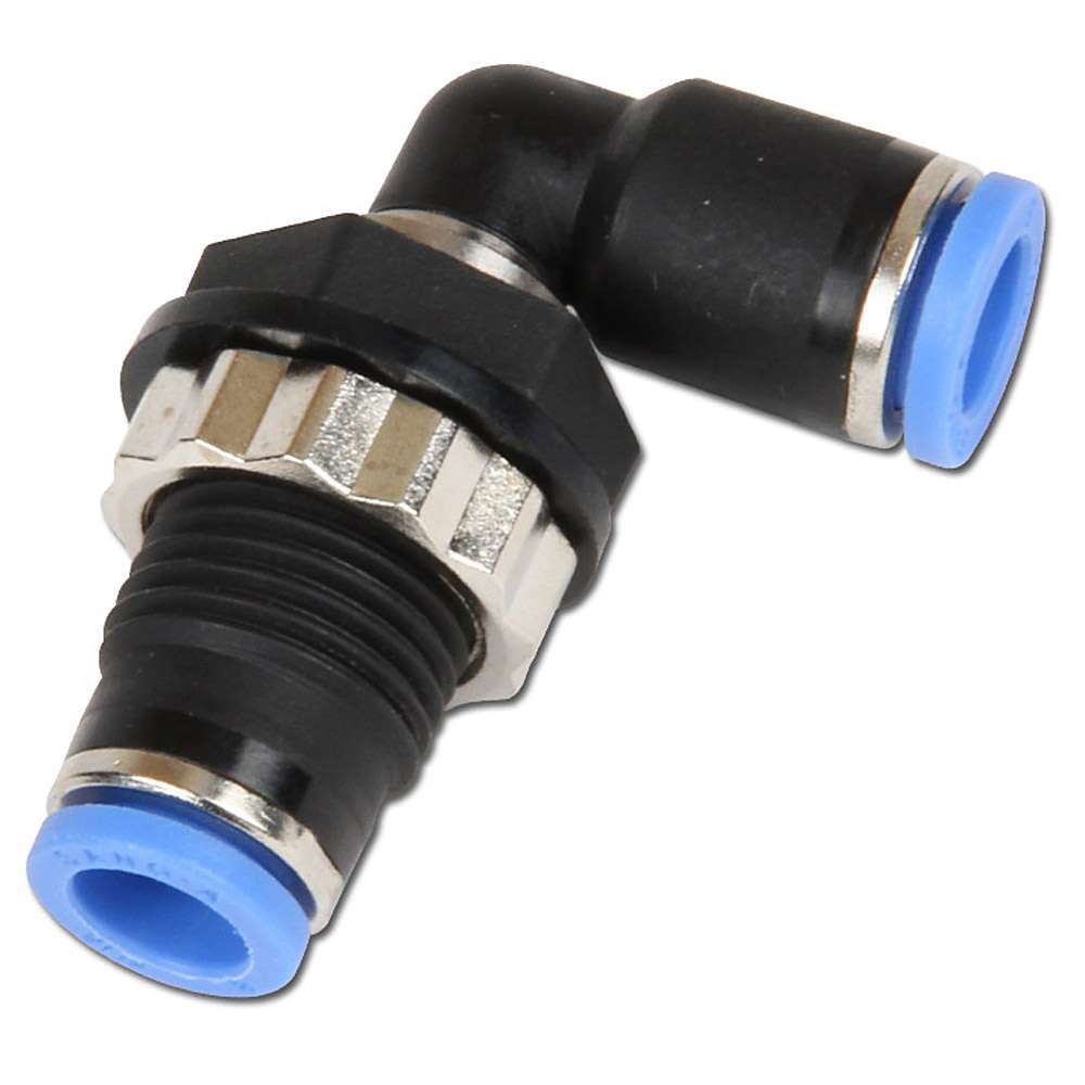 Angle bulkhead connectors - for hose Ø 4 to 12 mm
